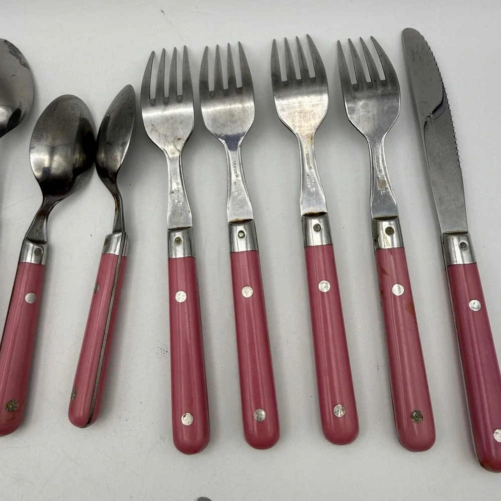 Interpur Flatware Set Mixed Pink Marmalade Goose Pattern Vintage Stainless Steel